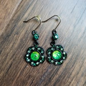 Green Flower Dangle Earrings